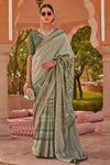 Light Olive Green Soft Silk Saree With Digital Printed & Weaving Work