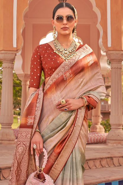 Berry Red Soft Silk Saree With Digital Printed &amp; Weaving Work