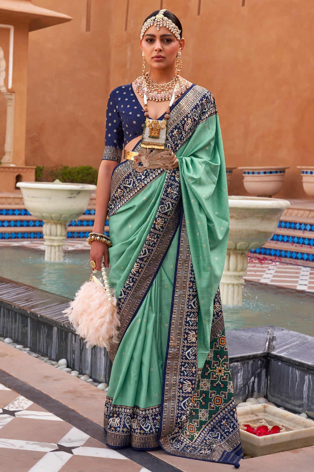 Mint Green Patola Silk Saree With Weaving Work