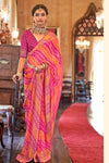 Pink & Orange Patola Leheriya Printed Saree