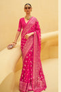Rani Pink Organza Saree With Zari Weaving Work