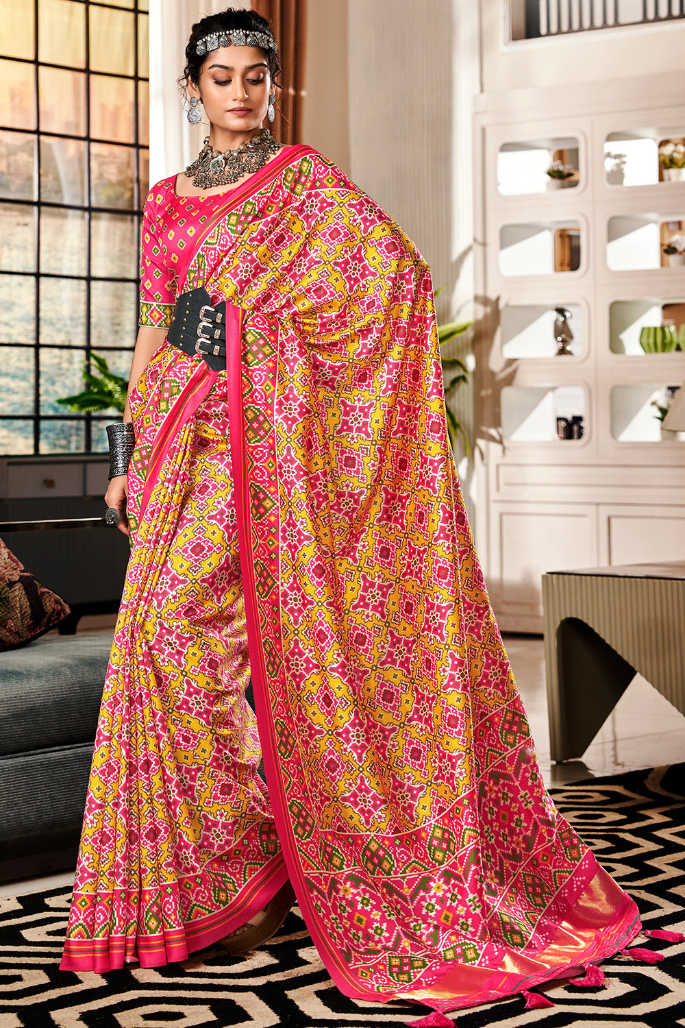 Pink Patola Silk With Printed Saree