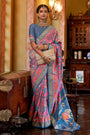 Pink & Tufts Blue Tussar Silk Saree With Digital Printed