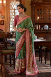 Basil Green Tussar Silk Saree With Digital Printed
