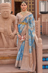 Light Blue Patola Saree With Zari Weaving Work