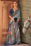 Grey Silk Paithani Patola Saree With Weaving Work