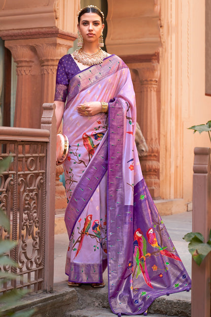 Purple Silk Paithani Patola Saree With Weaving Work