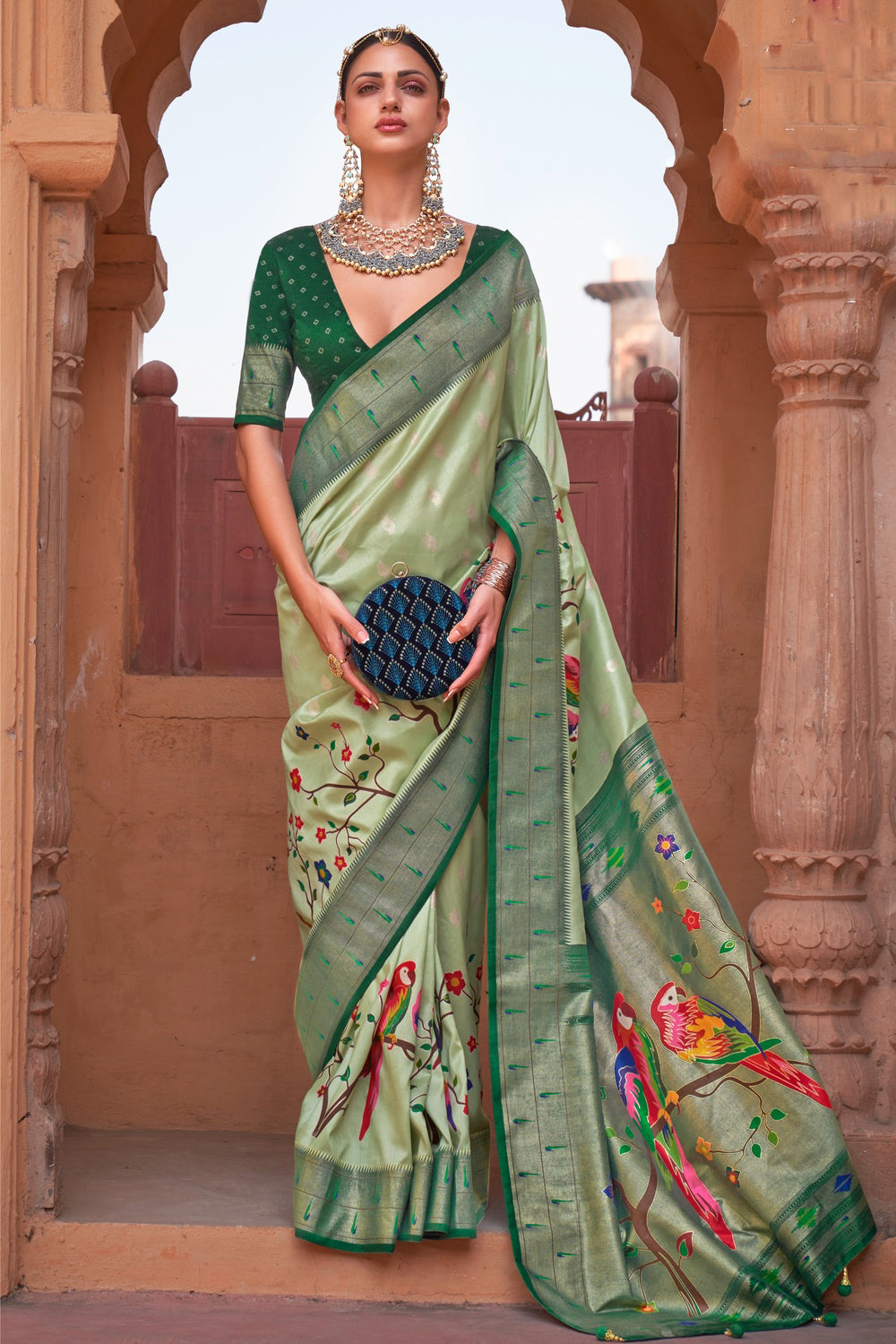 Green Silk Paithani Patola Saree With Weaving Work