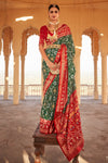 Green & Red Patola Silk Saree With Patola Printed Work