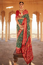 Green & Red Patola Silk Saree With Patola Printed Work
