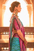 Cyan Blue & Pink Patola Silk Saree With Printed Work