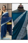 Rama Green Georgette Saree With Lace Border
