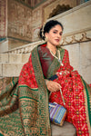 Red & Green Patola Saree With Zari Weaving Work