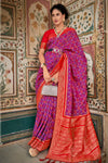 Rani Pink & Red Patola Saree With Zari Weaving Work