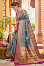 Grey Paithani Saree With Zari Weaving Work