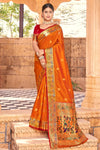 Orange Paithani Saree With Zari Weaving Work