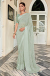 Mint Green Georgette Saree With Printed & Checks Border