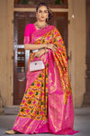 Orange & Pink Patola Saree With Zari Weaving Work