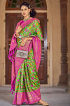 Green & Rani Pink Patola Saree With Zari Weaving Work