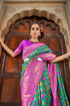 Rama Green Patola Saree With Zari Weaving Work