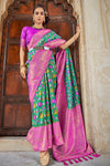 Rama Green & Pink Patola Saree With Zari Weaving Work
