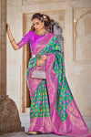 Rama Green Patola Saree With Zari Weaving Work