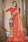 Beige & Red Patola Saree With Zari Weaving Work