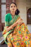 Yellow & Sea Green Patola Saree With Zari Weaving Work
