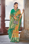 Yellow & Sea Green Patola Saree With Zari Weaving Work