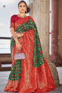 Green & Red Patola Saree With Zari Weaving Work