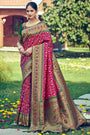 Rani Pink Patola Saree With Zari Weaving Work
