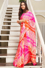 Pink & Orange Kota Doria With Leheriya Printed Saree