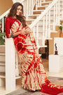 Beige & Red Kota Doria With Leheriya Printed Saree
