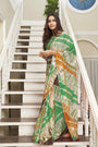 Sea Green & White Kota Doria With Leheriya Printed Saree