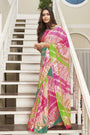 Pink & White Kota Doria With Leheriya Printed Saree