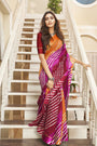 Maroon & Orange Kota Doria With Leheriya Printed Saree