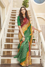 Green & Mustard Yellow Kota Doria With Leheriya Printed Saree