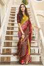 Yellow & Brown Kota Doria With Leheriya Printed Saree