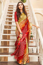 Dark Red & Orange Kota Doria With Leheriya Printed Saree