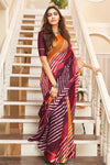Magenta & Orange Kota Doria With Leheriya Printed Saree