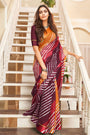Magenta & Orange Kota Doria With Leheriya Printed Saree