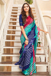 Blue & Pink Kota Doria With Leheriya Printed Saree