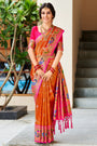 Orange Paithani Saree With Zari Weaving Work