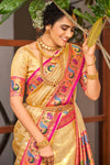 Light Yellow Paithani Saree With Zari Weaving Work