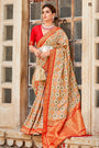 Beige Patola Saree With Zari Weaving Work