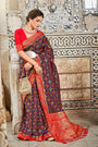 Navy Blue Patola Saree With Zari Weaving Work