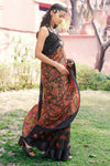 Black Linen Saree With Floral Printed