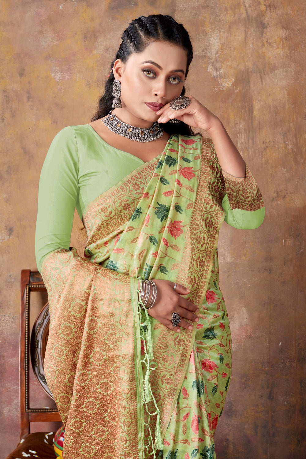 Light Green Banarasi Silk Saree With Weaving Work