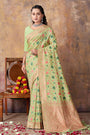Light Green Banarasi Silk Saree With Weaving Work