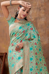Sky Blue Banarasi Silk Saree With Weaving Work